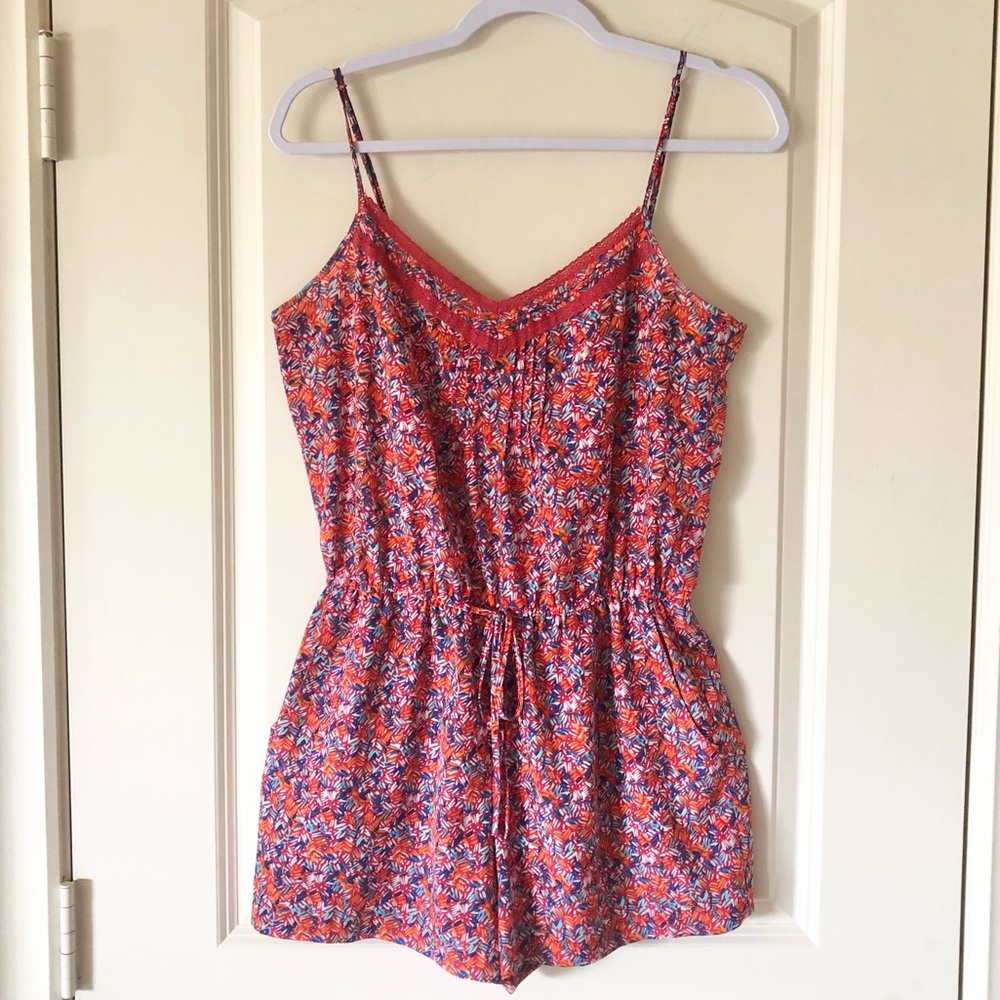 Forever 21 Orange blue and white summer strappy romper